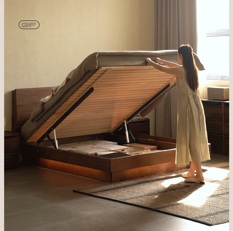 Black Walnut Solid Wood Italian Light Luxury Electric Suspended Box Bed