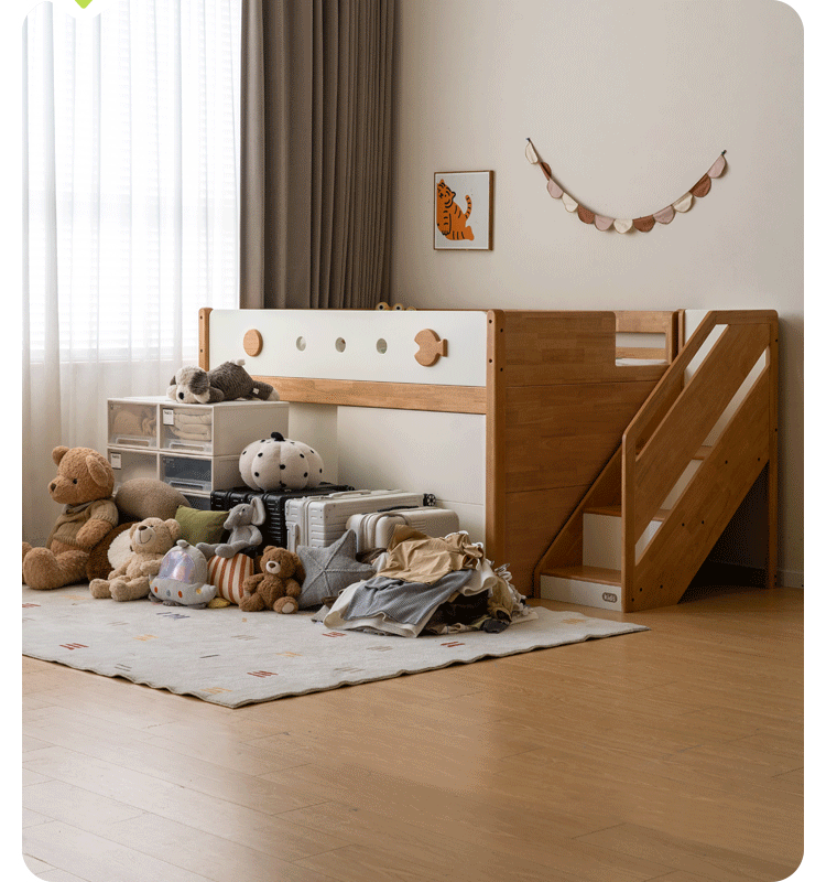 Rubberwood Children's Solid Wood Multifunctional Storage Loft Bed