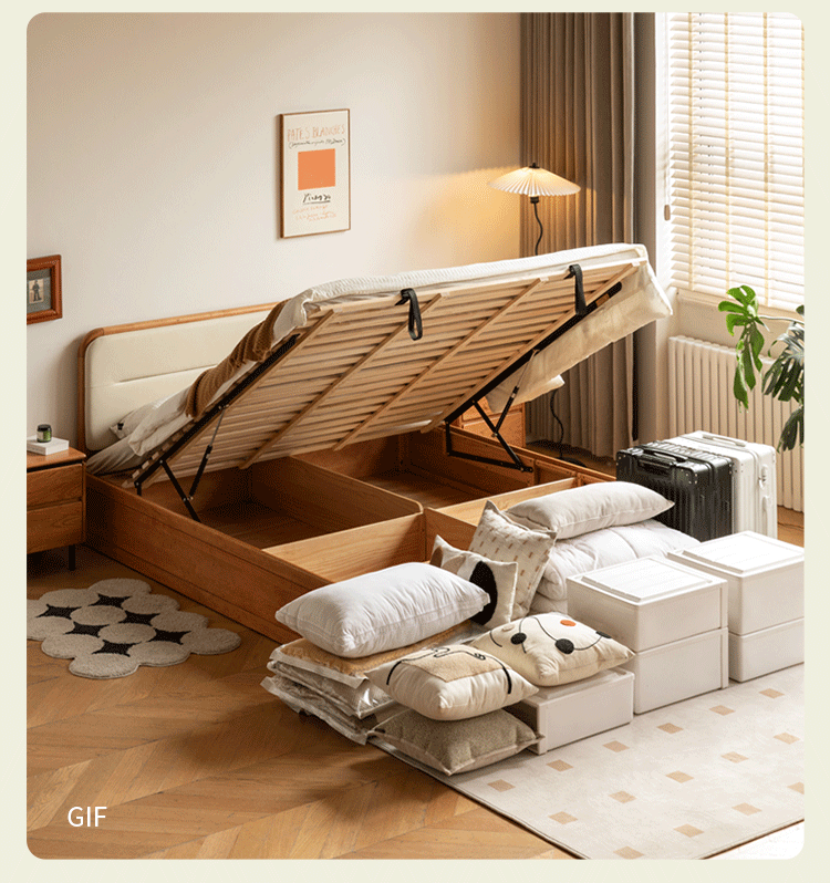 Cherry Solid Wood Box Bed — Vintage Style with Soft Backrest