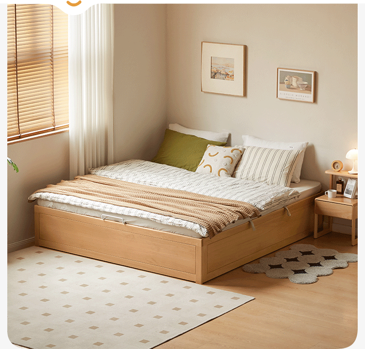 European Beech Solid Wood Platform Box Bed — Headboard-Free, Simple Design