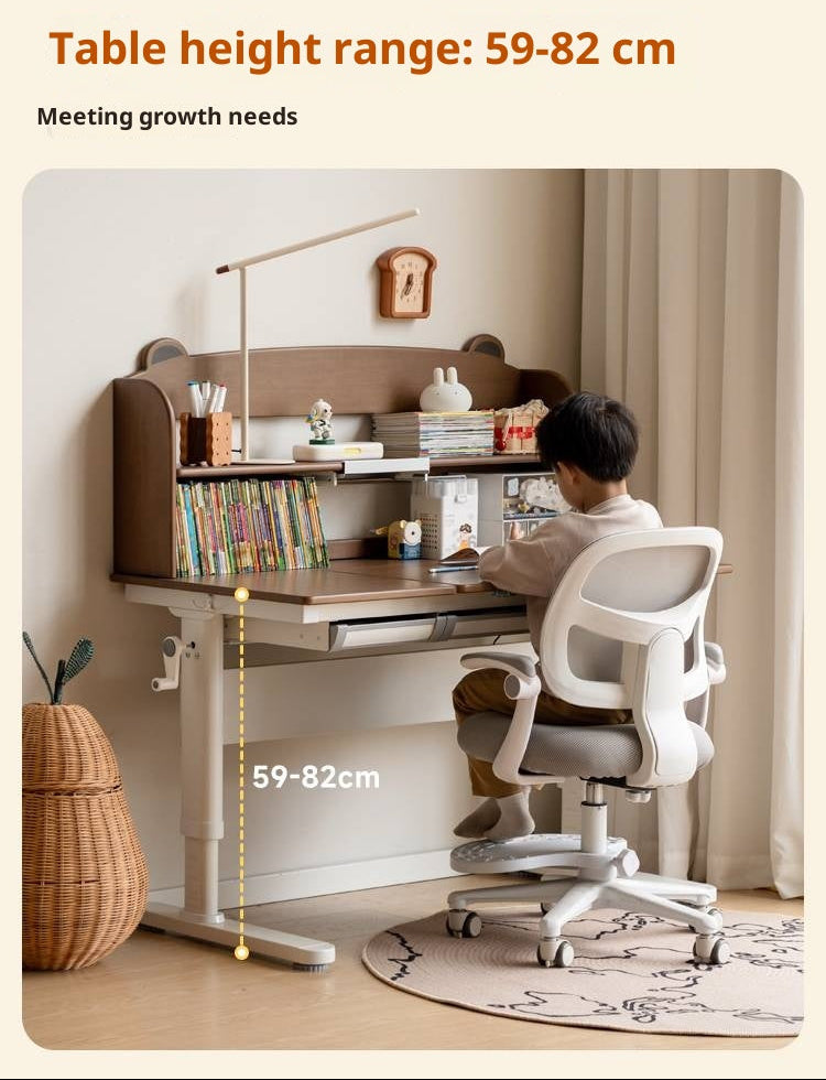 Solid Rubberwood Kids Hand-cranked Height Adjustable Desk