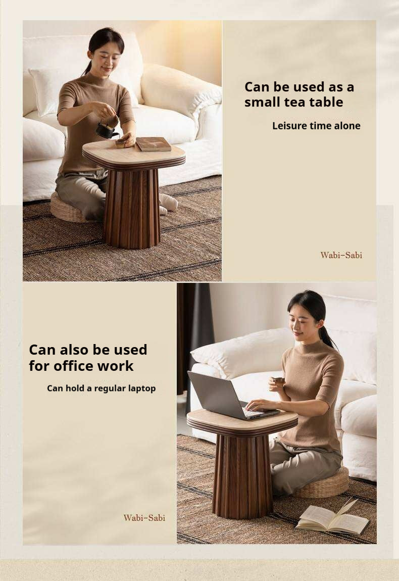 Oak Solid Wood Square Side Table with Silent Style and Rock Slab Design