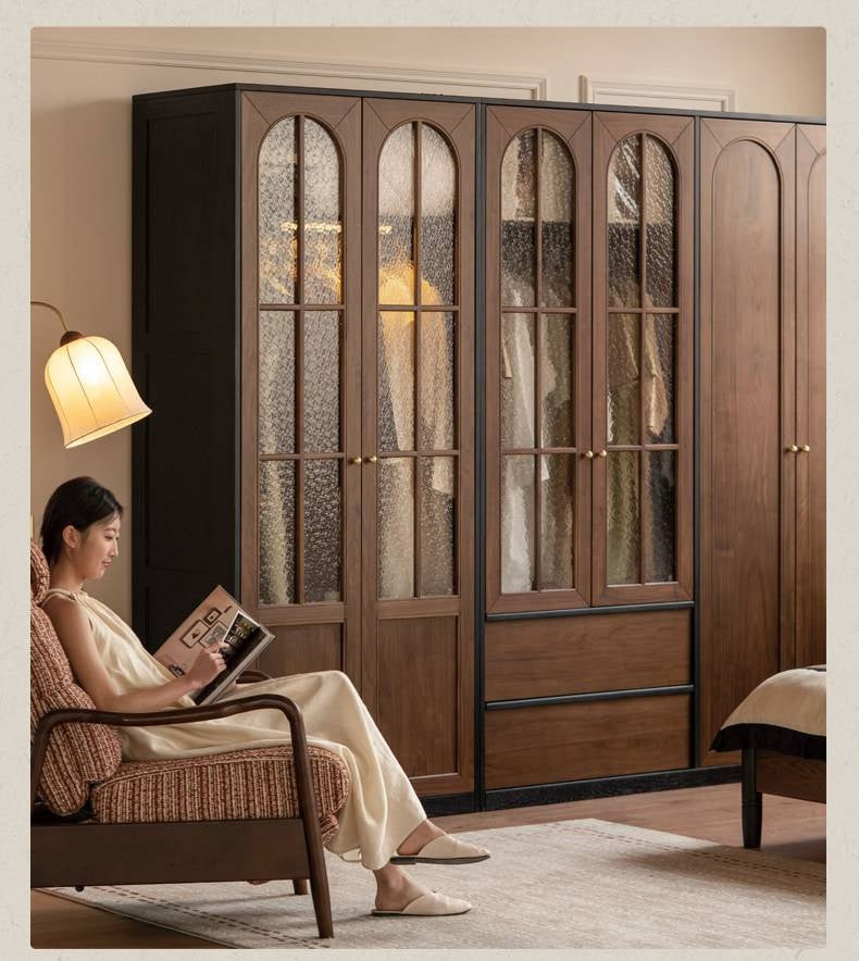 Black Walnut Solid Wood Wardrobe French Retro Style