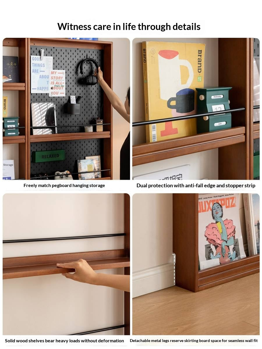 Solid Rubberwood Vintage Style Ultra-Thin Bookshelf