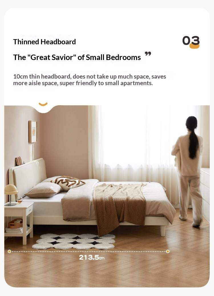 Pine Solid Wood Upholstered Bed — Modern Minimalist White Design, Light Luxury with Organic Leather