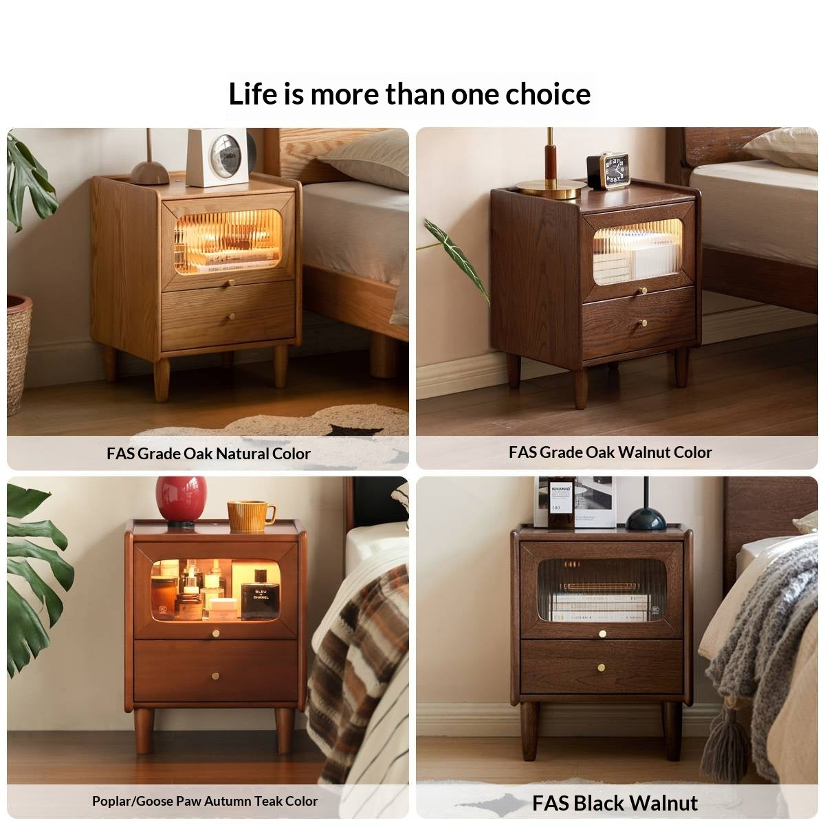 Solid Rubberwood Modern Cream Style Nightstand