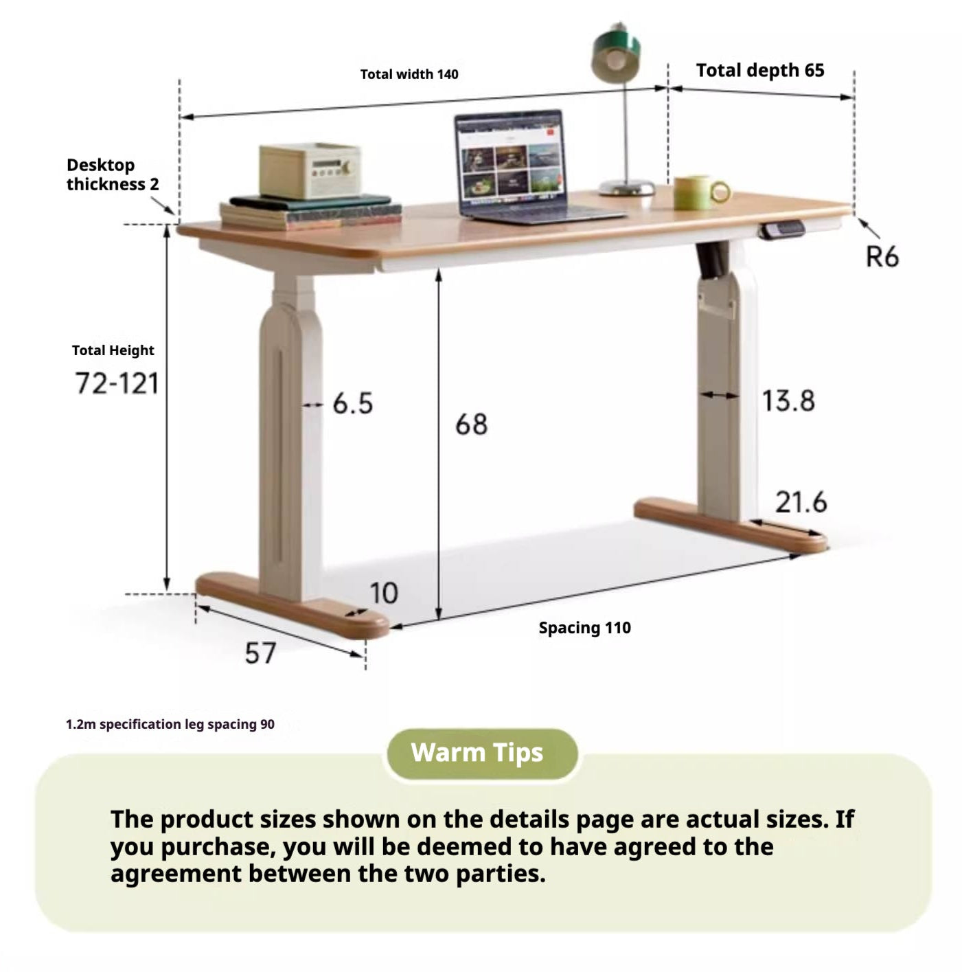 Beech Solid Wood Cream Style Study Electric Lift Desk.