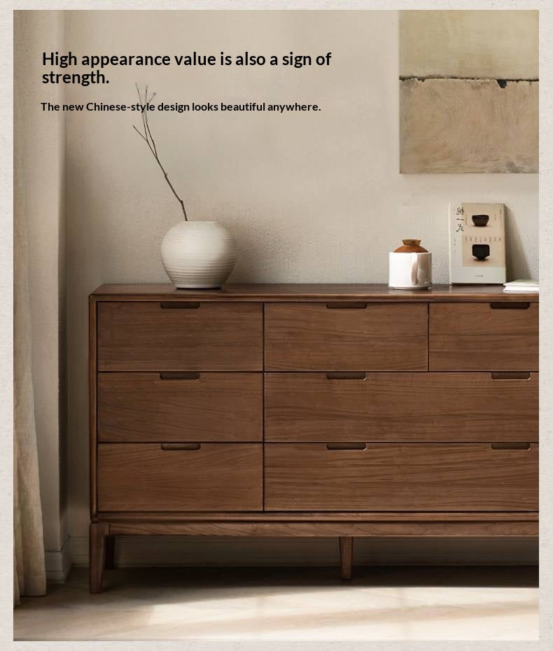 Ash Solid Wood Storage Cabinet Against the Wall