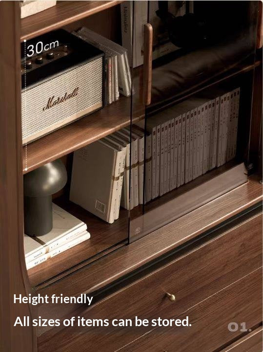 Black Walnut Solid Wood Bookcase with Interior Lighting