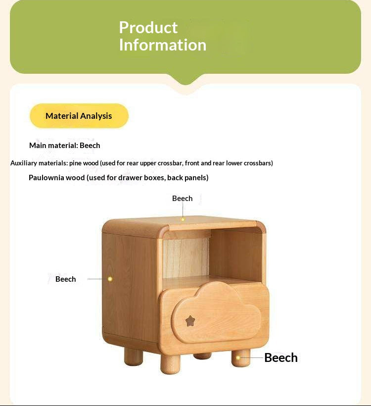Beech Solid Wood Kids Nightstand