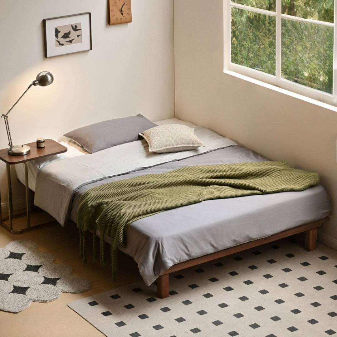 Beech Solid Wood Platform Bed, Headboard-Free Bed