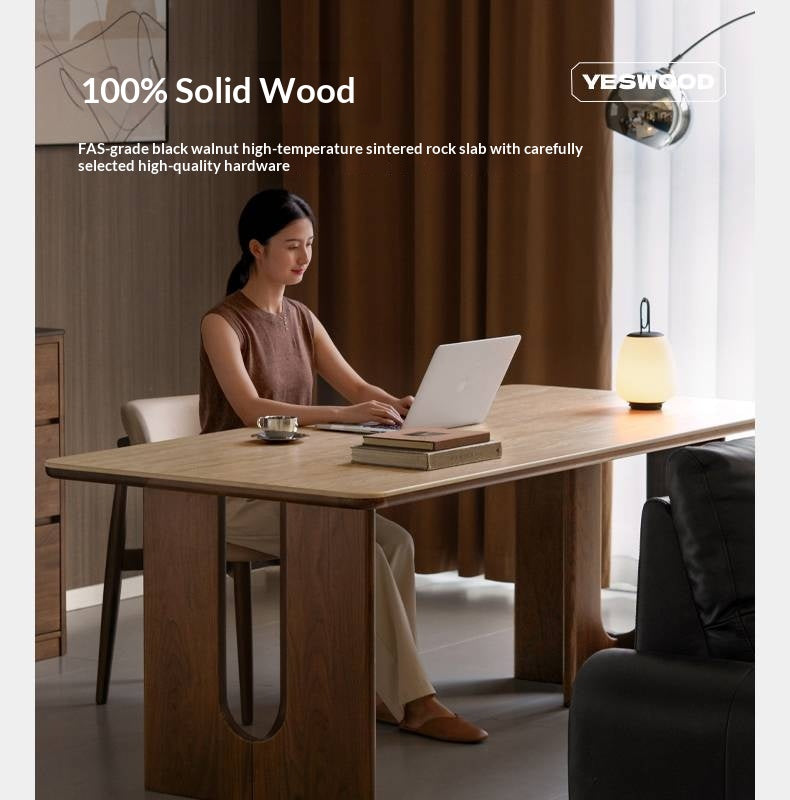 Black Walnut Solid Wood Light Luxury Style Rock Plate Dining Table