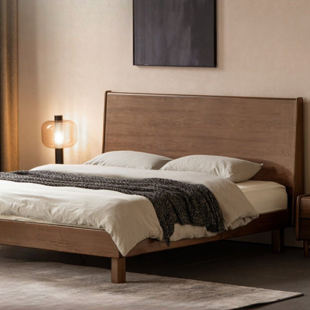 Black Walnut Solid Wood Bed with Sleek Light Luxury Finish