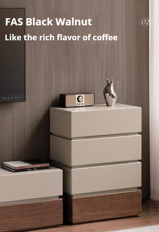 Black Walnut, Poplar Solid Wood Italian Light Luxury Side Cabinet.