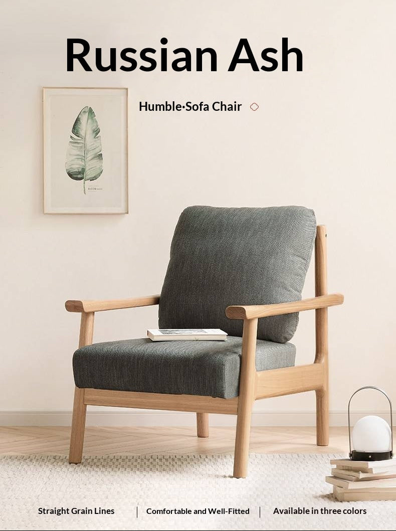 Ash Solid Wood Fabric Leisure Sofa Chair
