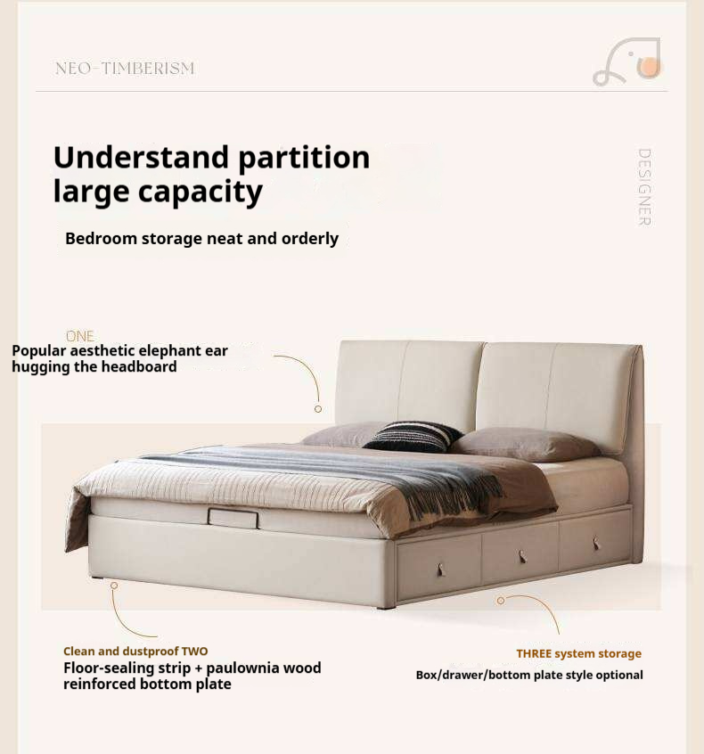 Genuine Leather Upholstered Lift-Up Storage Bed