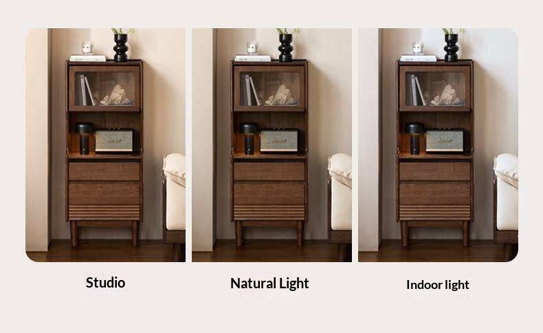 Black Walnut Solid Wood Side Cabinet with Light Luxury Finish, Sideboard