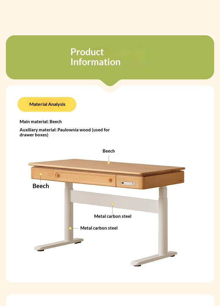 Beech Solid Wood Children's Study Desk with Electric Lift