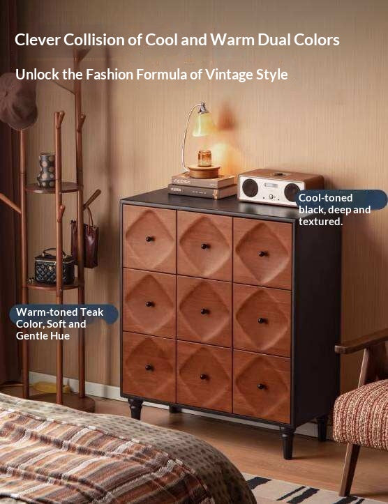 Rubberwood Solid 9-Drawer Dresser, Mid Century Bedroom Storage Cabinet