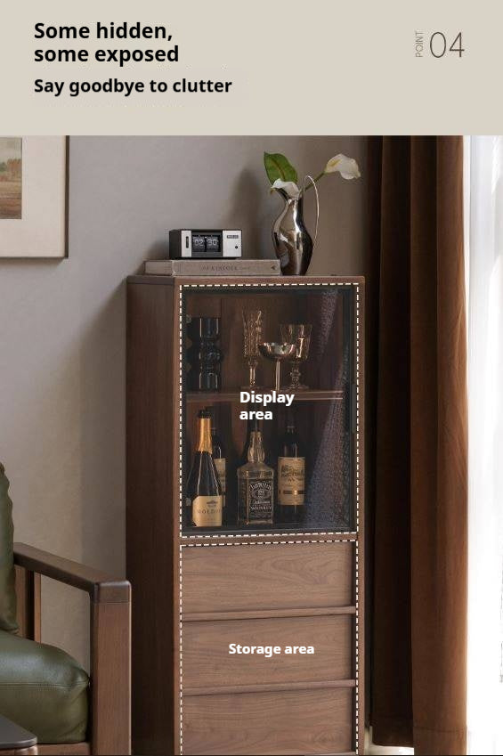 Black Walnut, Ash Solid Wood Side Cabinet With Light Display.