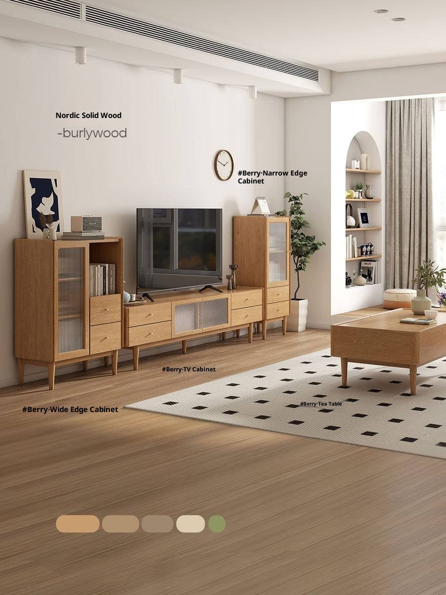 White Ash Solid Wood Nordic White Wax TV Cabinet.