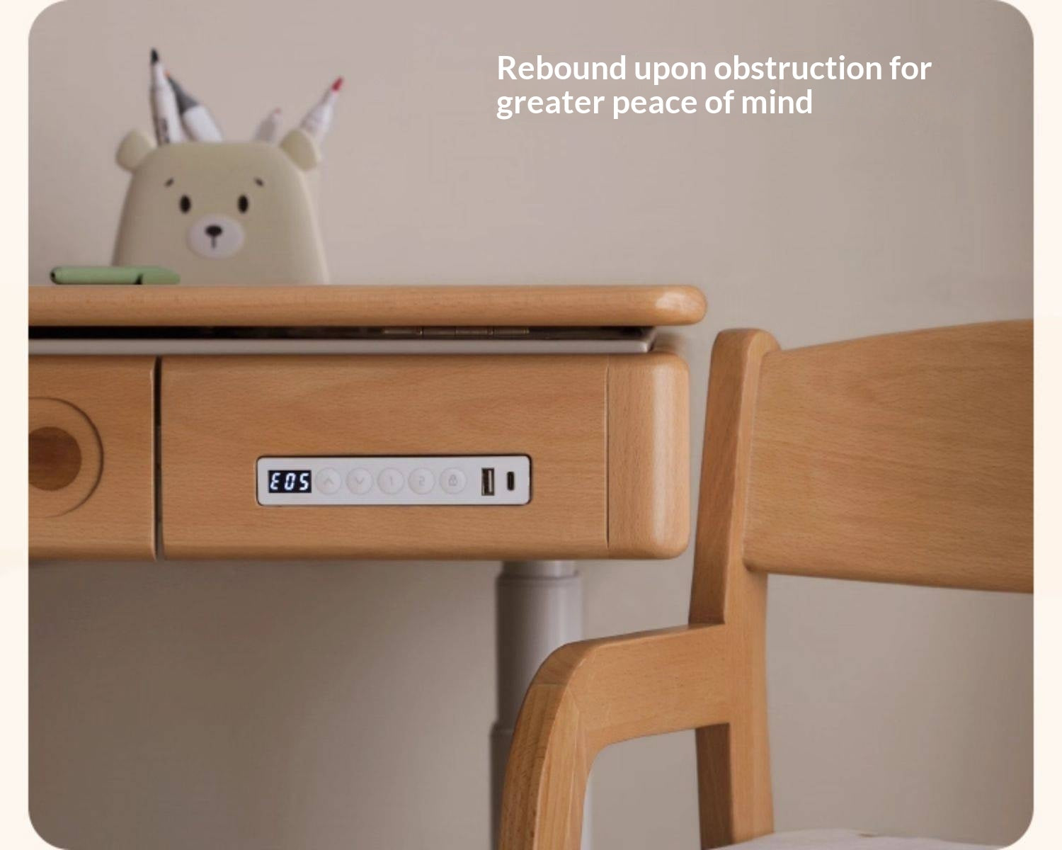 Beech Solid Wood Children's Study Desk with Electric Lift