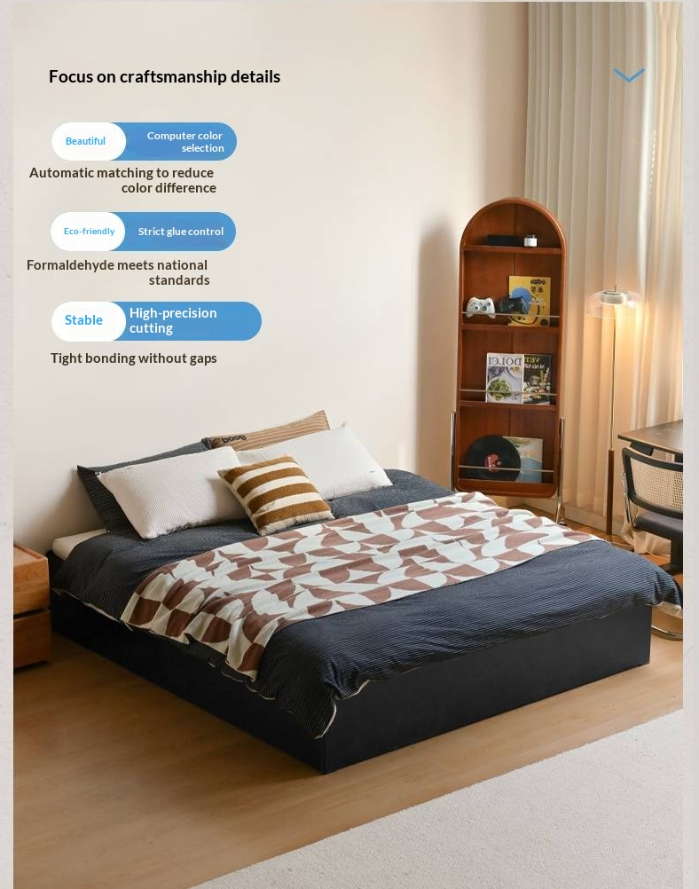 Rubberwood Solid Wood Platform Bed, Headboard-Free Box Bed, Modern Minimalist