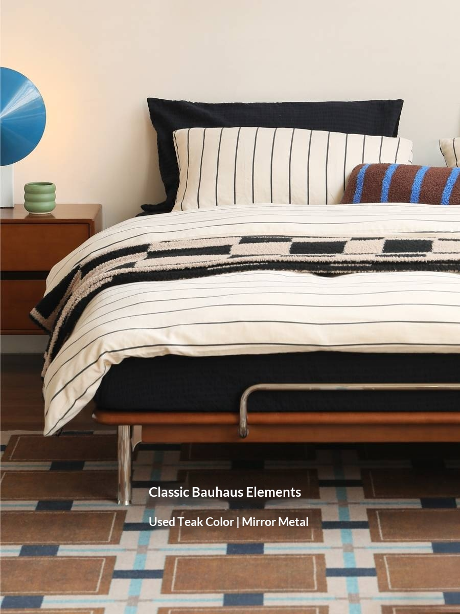 Poplar Solid Wood Platform Bed — No Headboard, Vintage Bauhaus Edge Style