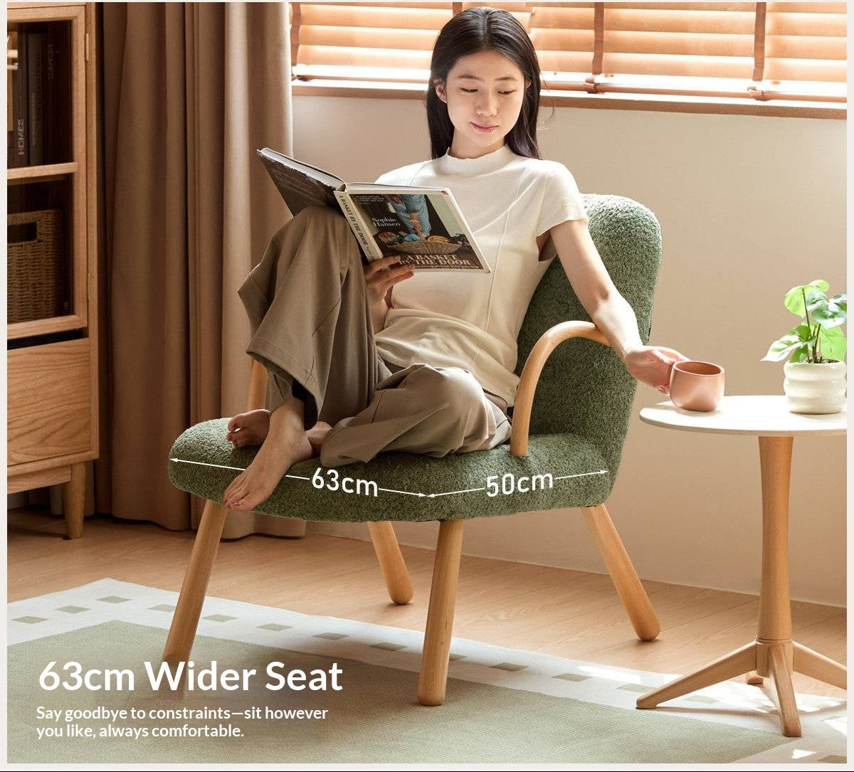 Beech Solid Wood Modern Soft Bouclé Accent Chair