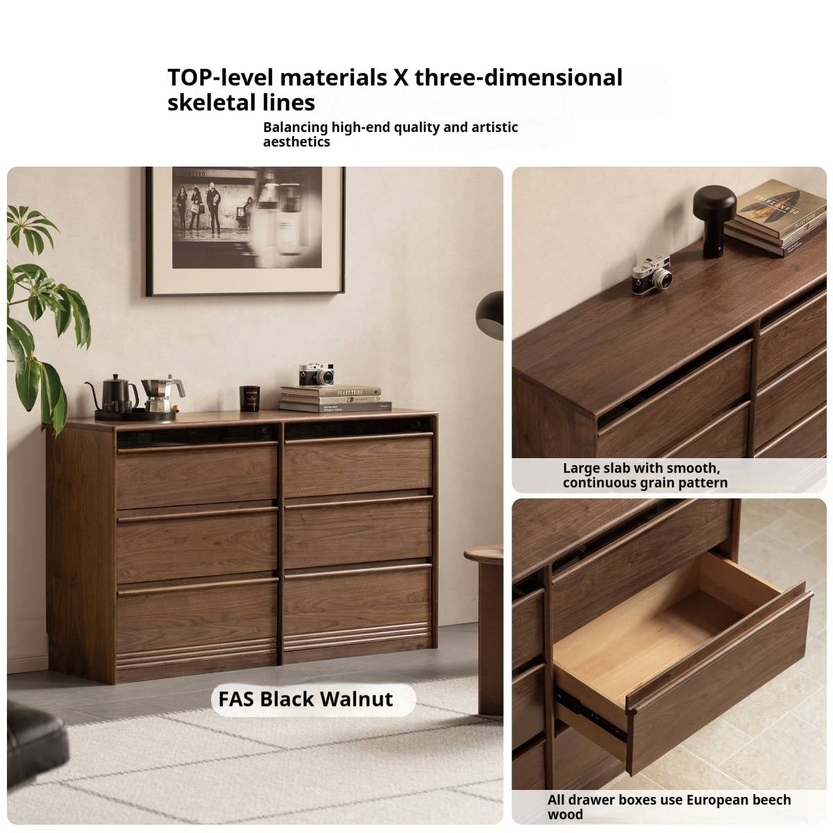 Black Walnut Solid Wood Nine-Drawer Chest