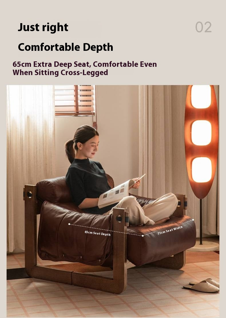 Genuine Leather Ash Solid Wood Sofa Chair, Mid-Century Style, Jersey Island Collection