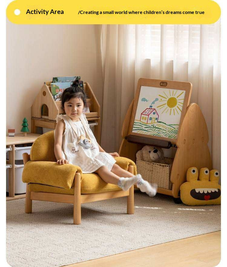 Beech, Poplar Solid Wood Movable Kids Bookshelf with Wheels, Multifunctional Storage