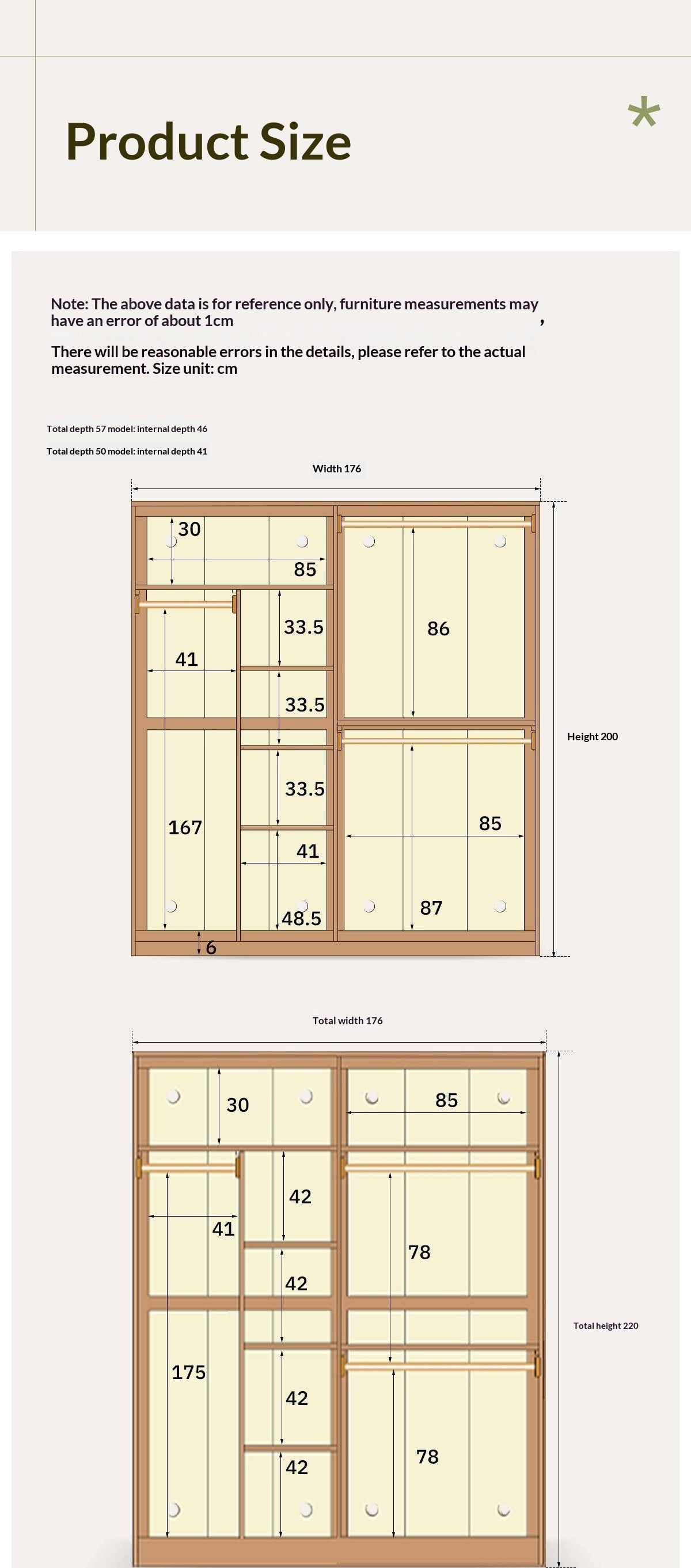 Oak Solid Wood narrow Wardrobe with Framed Panel Doors and Adjustable Layout