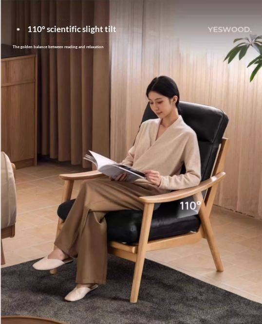 2 pcs Ash Solid Wood Genuine Leather, Fabrics Accent Chair, Modern Minimalist Lounge Chair