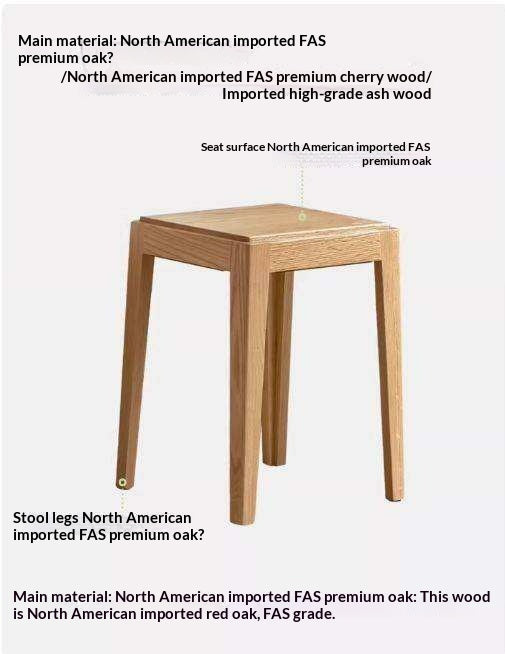 2pcs - Beech, Oak, Ash, Cherry Solid Wood, Solid RubberWood Foldable Nordic Square Stool