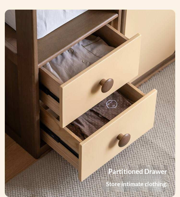 Solid RubberWood Kids Wardrobe Closet with Bear Handles and Storage Drawers