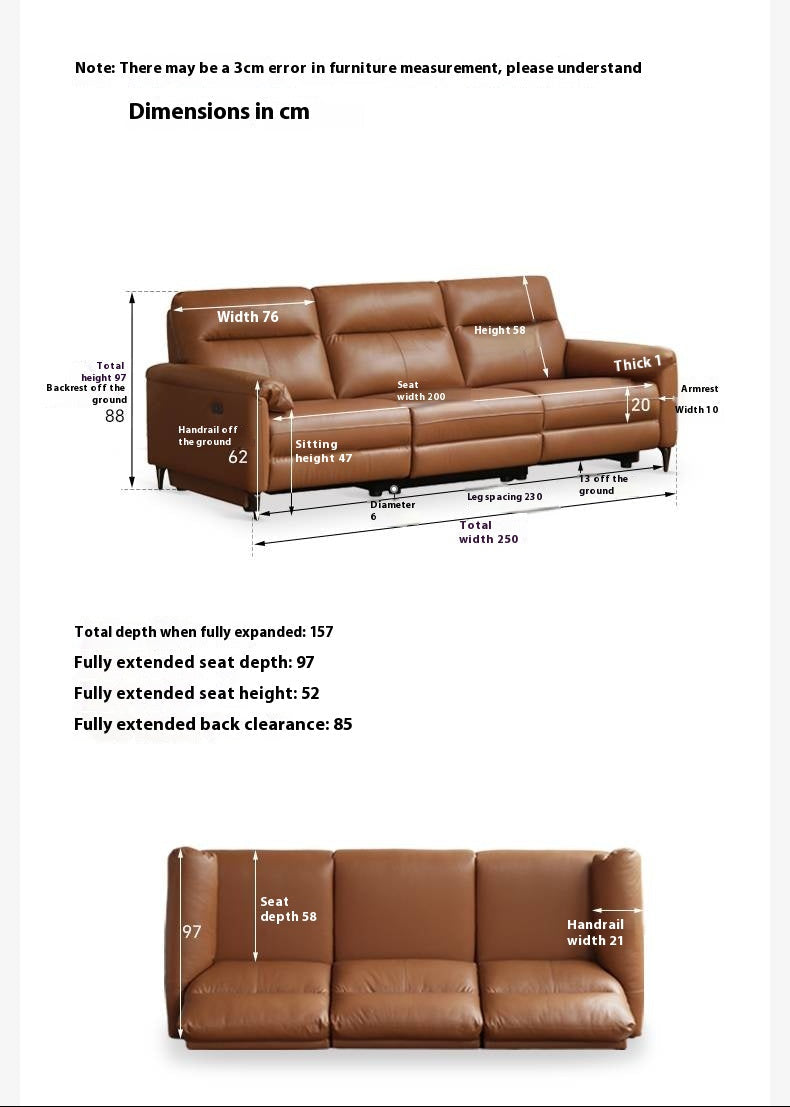 Leather Power Reclining Sofa with Adjustable Headrest and USB Charging Port