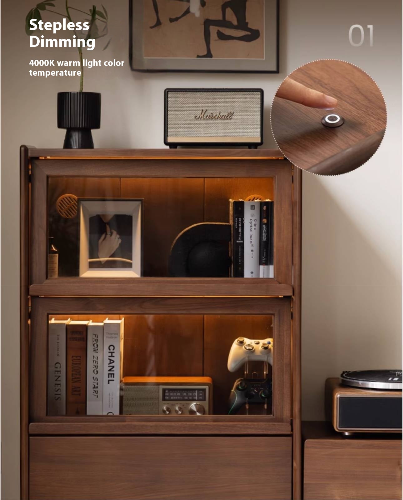 Black Walnut, Solid Longan Hardwood, Ash Solid Wood Modern Style Side Cabinet.