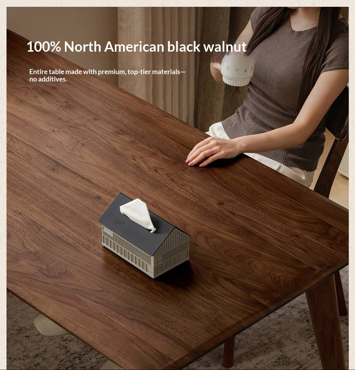 Black Walnut, Golden Pearwood, Sandalwood Solid Wood North American Dining Table