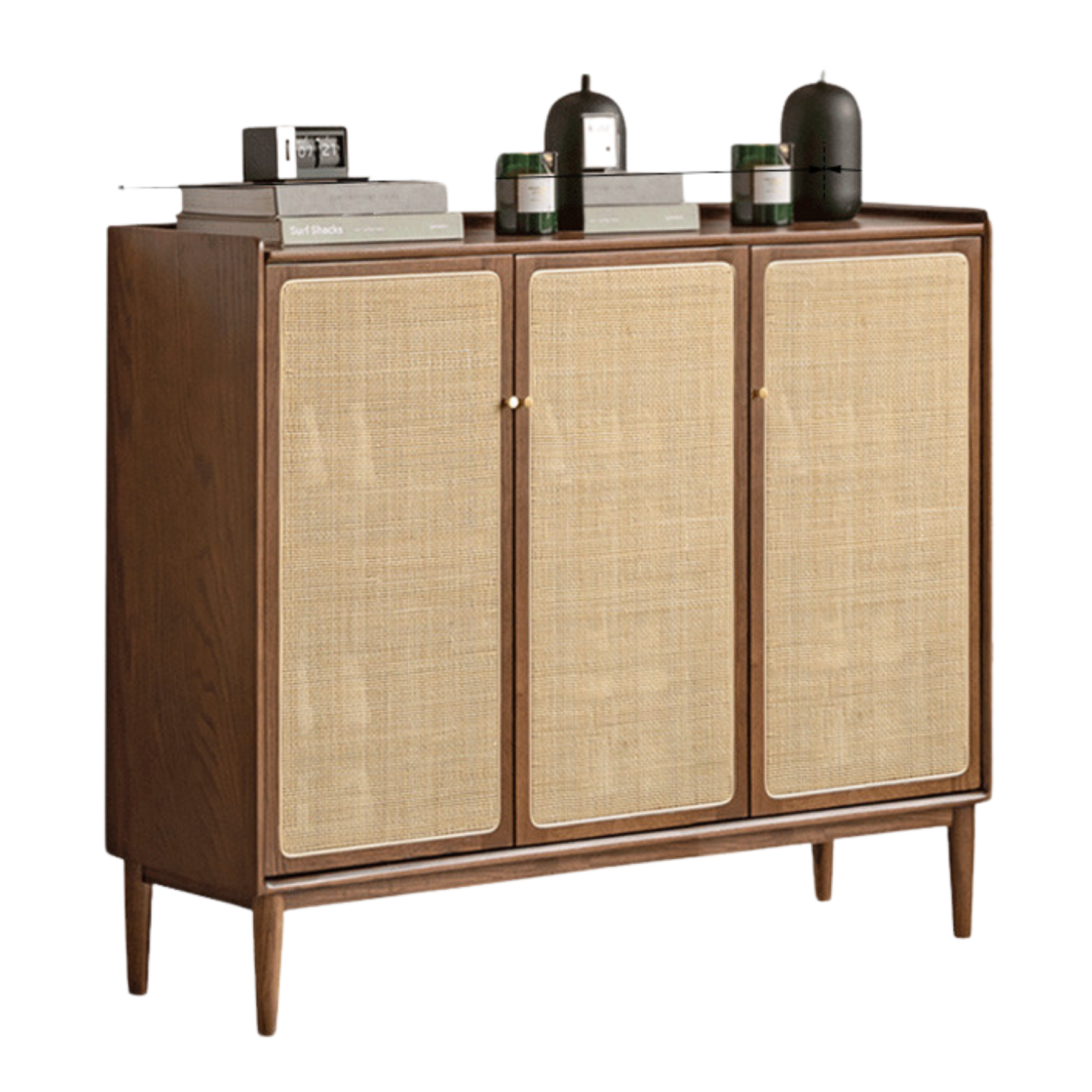 Black Walnut, Oak, South American Walnut Solid Wood Rattan Shoe Cabinet