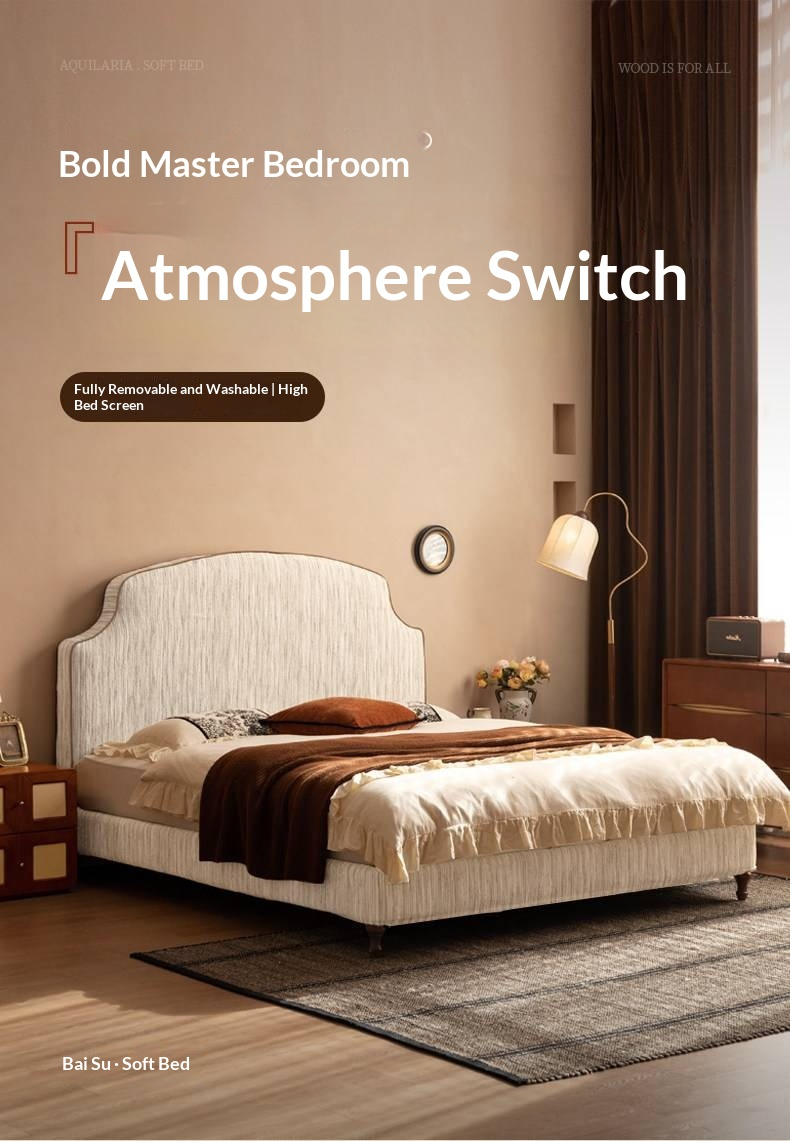 Fabric Soft Headboard Bed French Retro Style