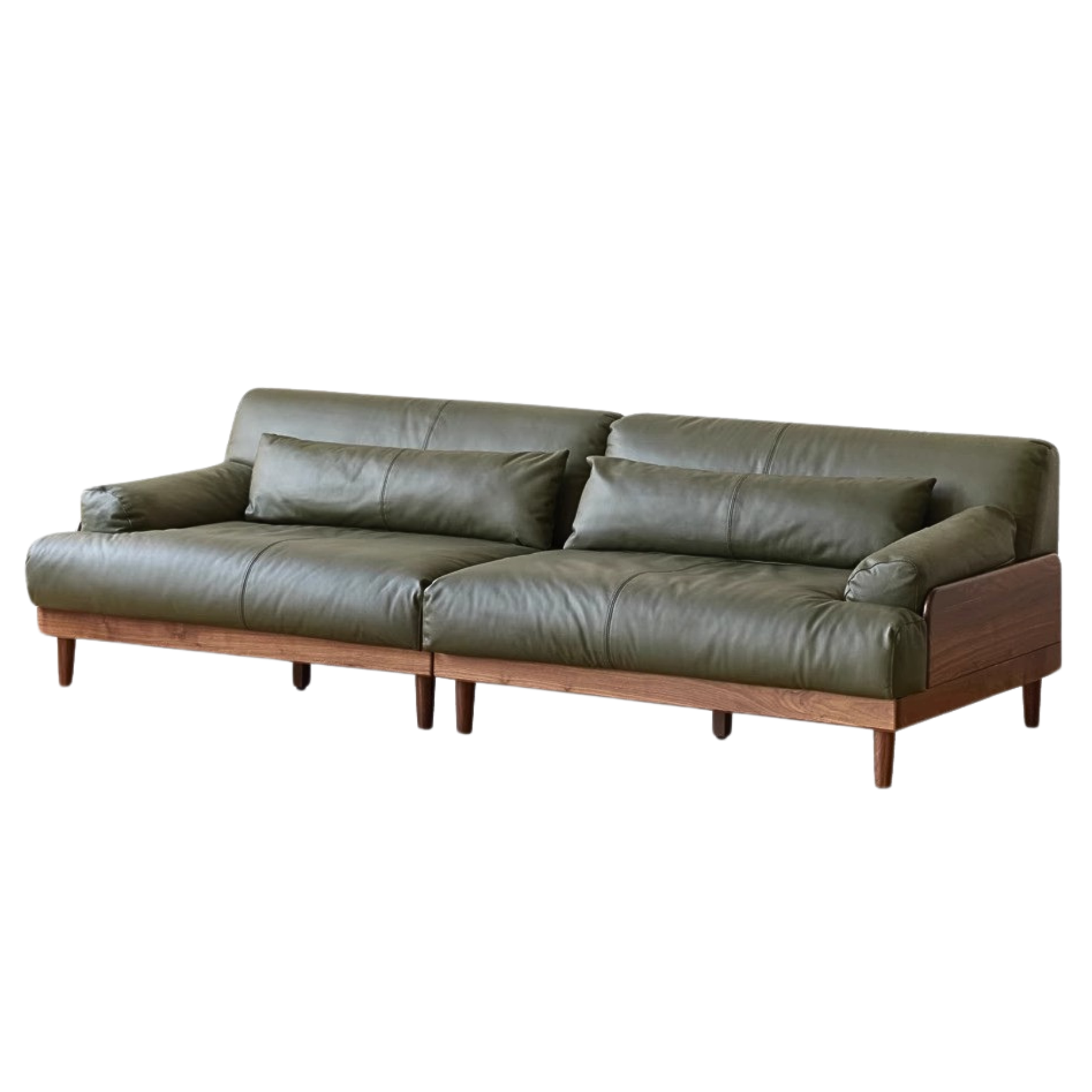 Black Walnut, Oak Solid Wood Leather Down Sofa.