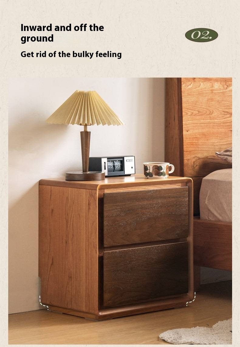 Cherry Solid Wood, Solid Rubberwood Nightstand