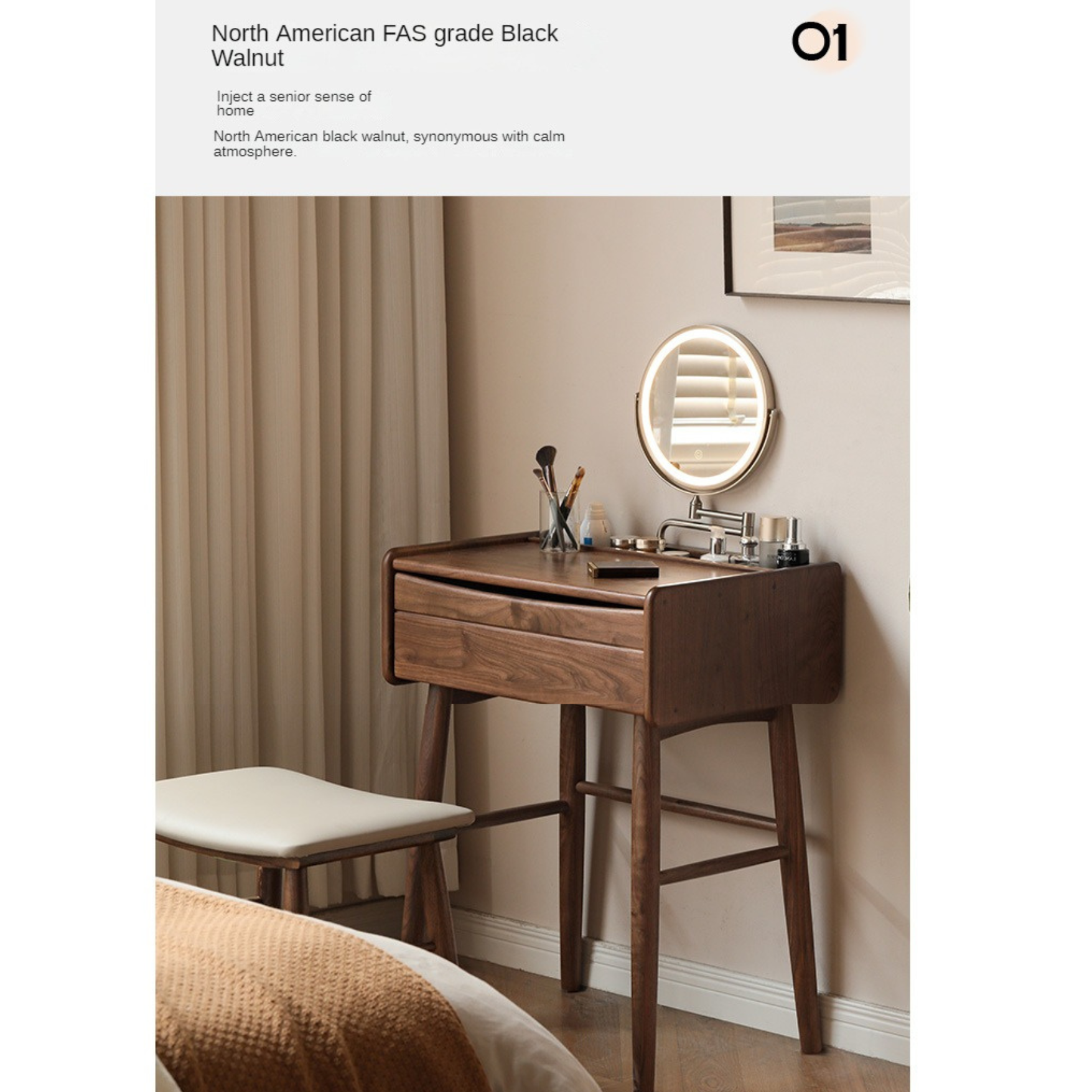 Black Walnut Solid Wood Dressing Table.