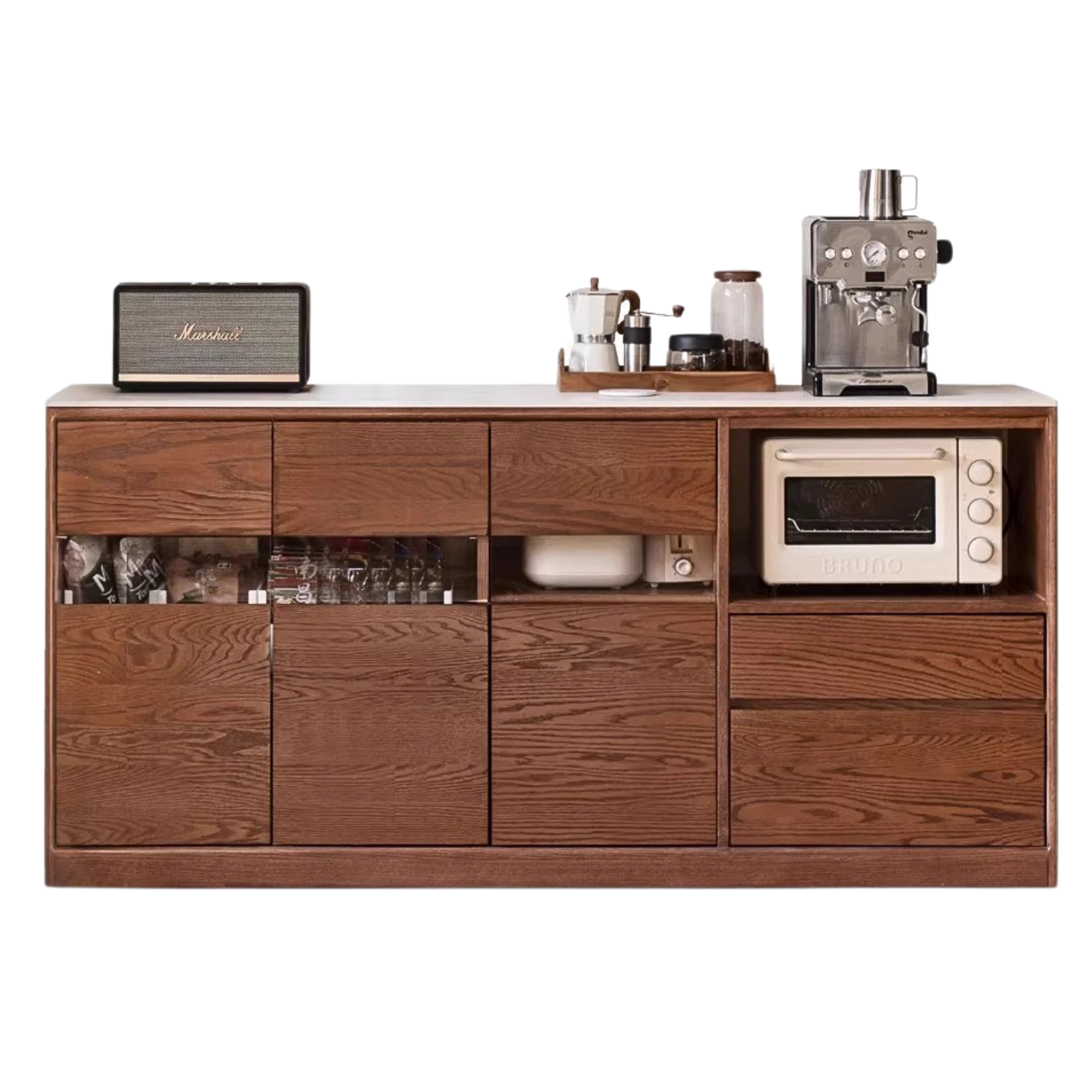 Oak Solid Wood Dining Storage Sideboard Against The Wall