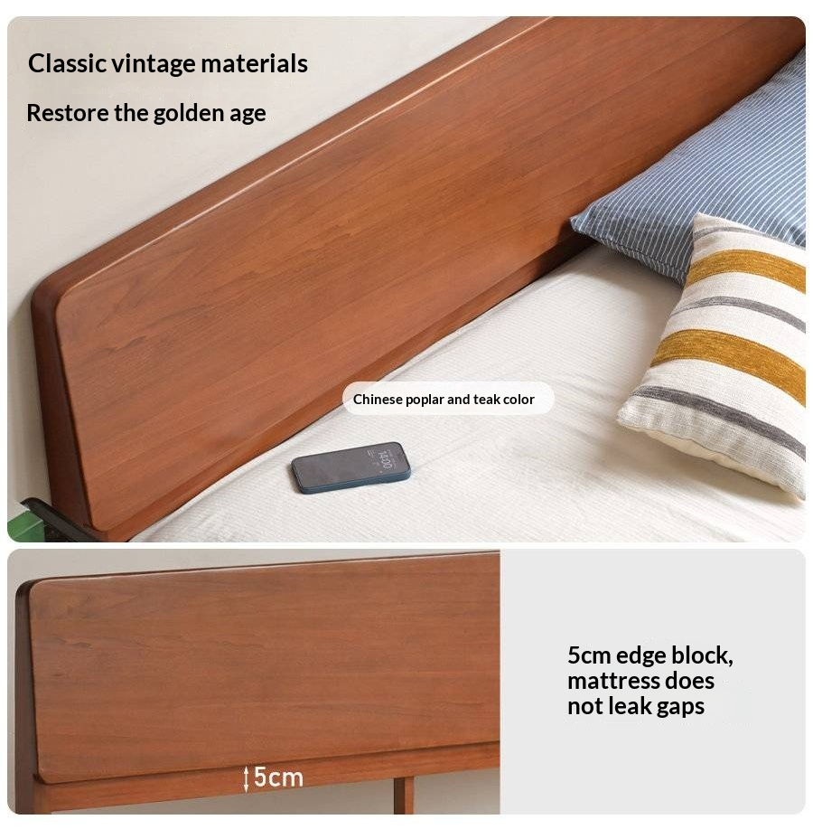 Poplar Solid Wood Bed — Retro Edge Vintage Slab Bed