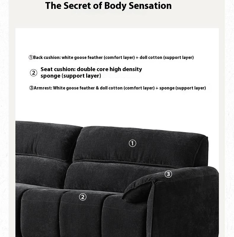 Piano-Key Black Chenille Sofa with Elephant-Ear Design