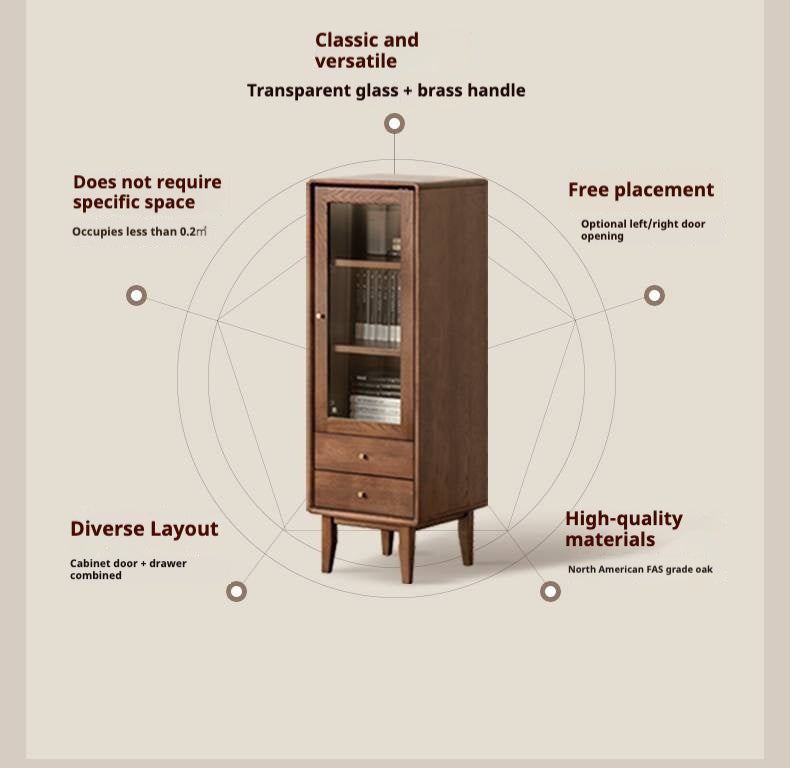 Oak Solid Wood Side Cabinet, Walnut Color