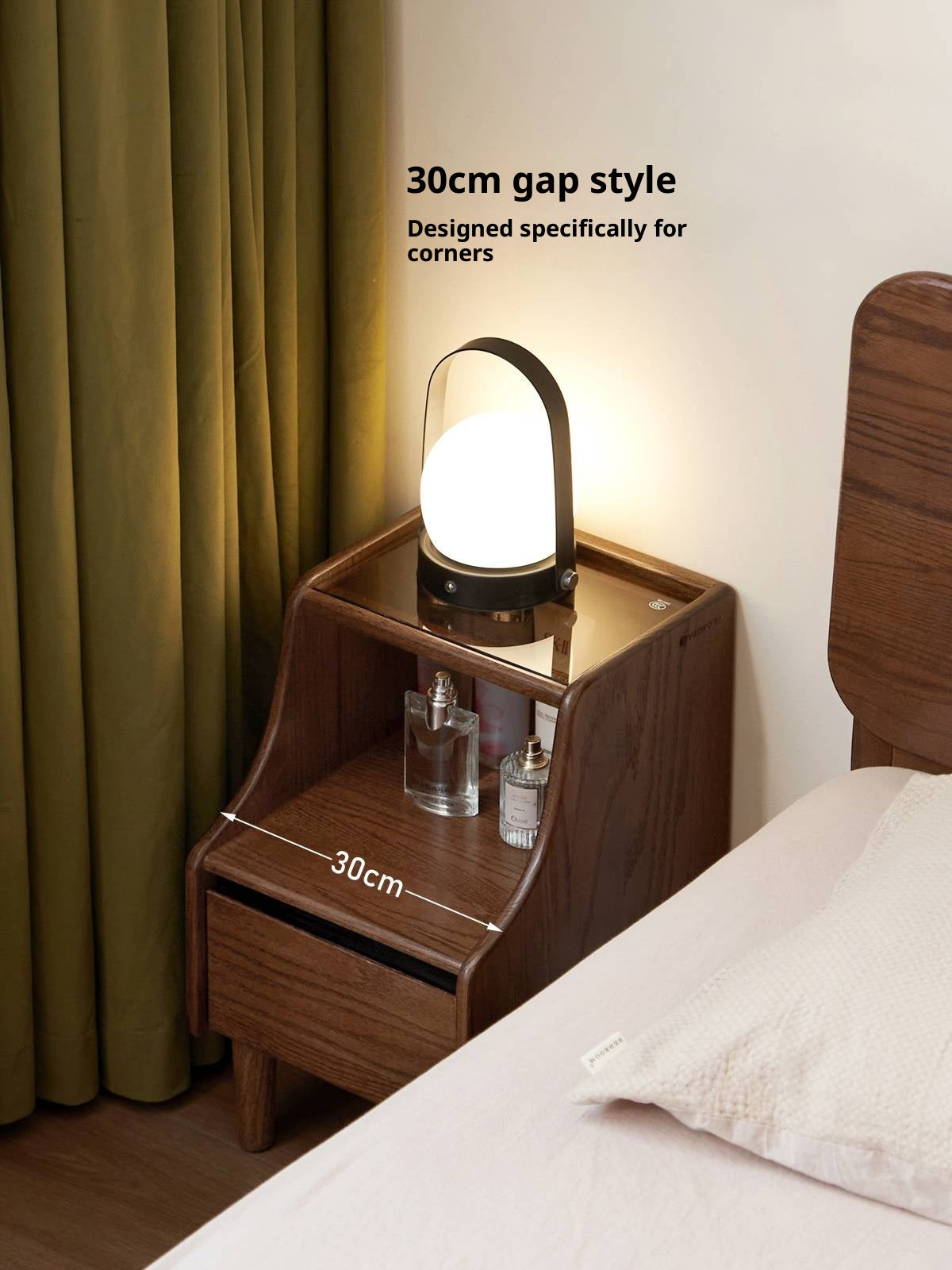 Solid Rubberwood, Oak Solid Wood Nightstand