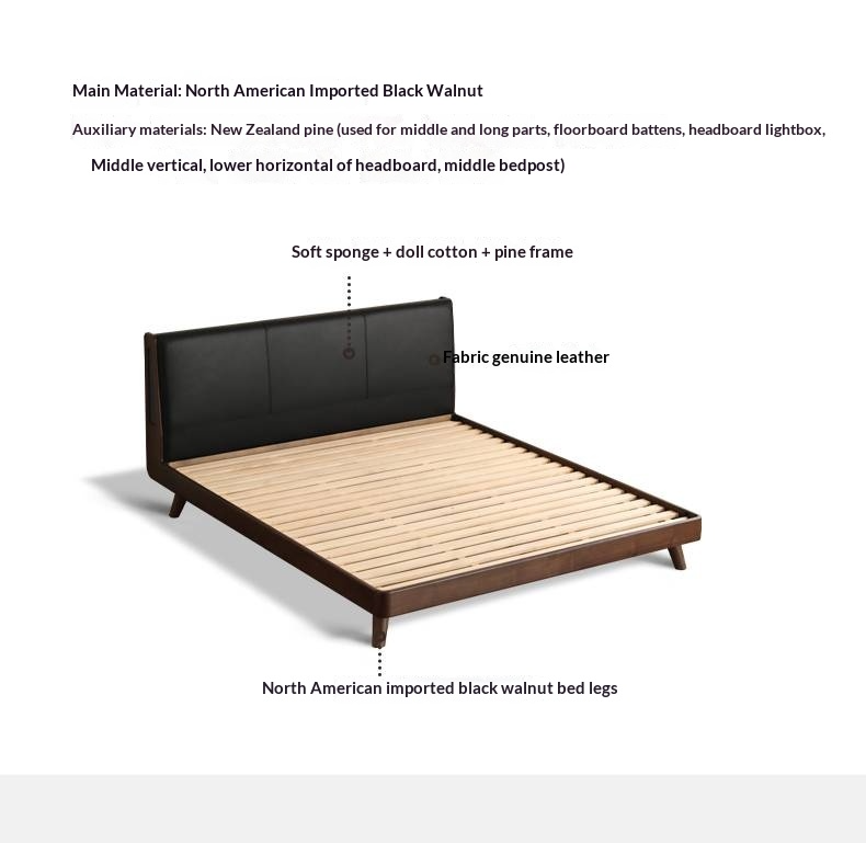 Black Walnut Solid Wood Genuine Leather Upholstered Bed